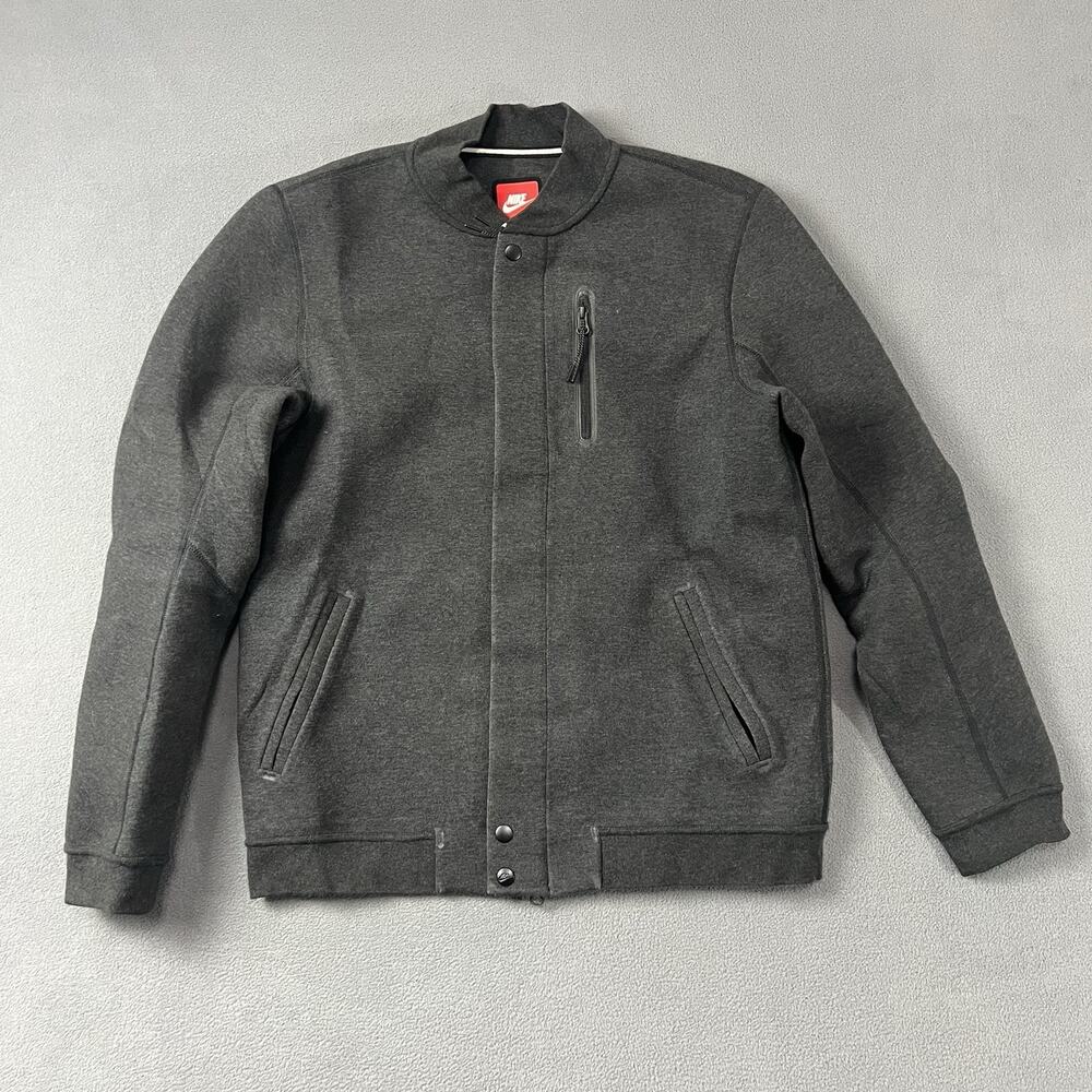 Nike Jacket Mens Large Gray Tech Fleece Bomber Varsity Full Zip Sweatshirt